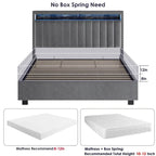 Lit de rangement Queen Size avec vérins à gaz et lumières LED RF, tête de lit de rangement, velours Queen Size