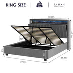 Lit de rangement Queen Size avec vérins à gaz et lumières LED RF, tête de lit de rangement, velours Queen Size