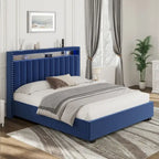 Lit de rangement Queen Size avec vérins à gaz et lumières LED RF, tête de lit de rangement, velours Queen Size