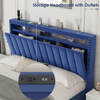 Lit de rangement Queen Size avec vérins à gaz et lumières LED RF, tête de lit de rangement, velours Queen Size