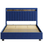 Lit de rangement Queen Size avec vérins à gaz et lumières LED RF, tête de lit de rangement, velours Queen Size