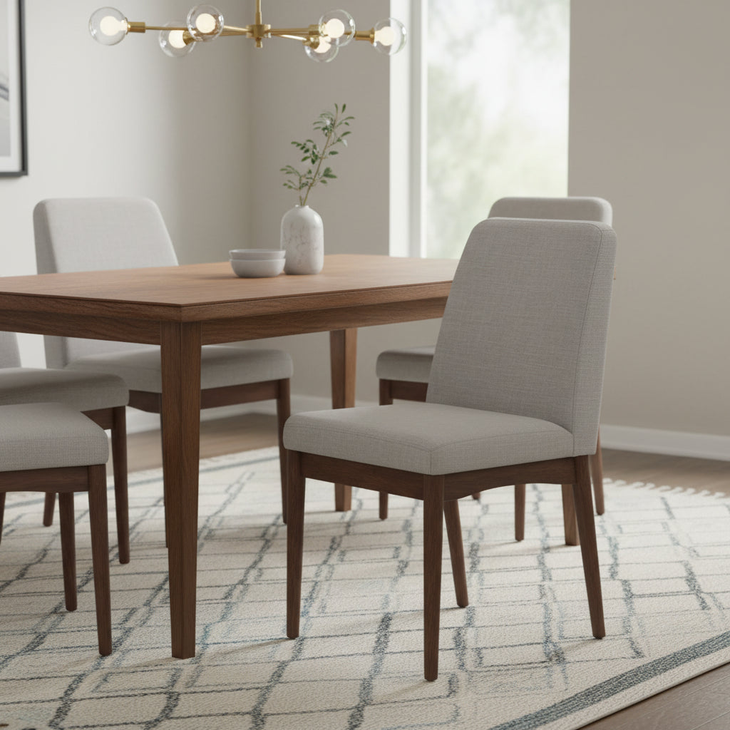 Lee Set of 2 Modern Wood Dining Chairs, Cushioned Seats, Tapered Legs, Gray
