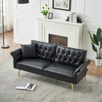 Canapé-lit futon, canapé pliable en similicuir, causeuse convertible, lit de repos avec accoudoirs réglables pour petits espaces