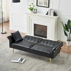 Canapé-lit futon, canapé pliable en similicuir, causeuse convertible, lit de repos avec accoudoirs réglables pour petits espaces