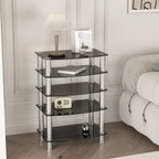 Table d'appoint à 5 niveaux en verre trempé avec cadre en acier inoxydable, table de chevet pour salon, chambre à coucher, noire