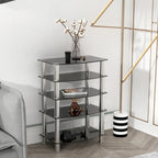 Table d'appoint à 5 niveaux en verre trempé avec cadre en acier inoxydable, table de chevet pour salon, chambre à coucher, noire