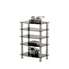 Table d'appoint à 5 niveaux en verre trempé avec cadre en acier inoxydable, table de chevet pour salon, chambre à coucher, noire
