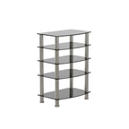 Table d'appoint à 5 niveaux en verre trempé avec cadre en acier inoxydable, table de chevet pour salon, chambre à coucher, noire