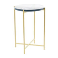 Table d'appoint latérale en métal en forme de X avec plateau en verre texturé - Or ou Noir