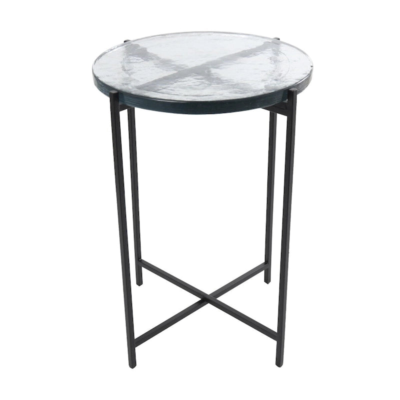 Table d'appoint latérale en métal en forme de X avec plateau en verre texturé - Or ou Noir
