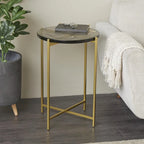 Table d'appoint latérale en métal en forme de X avec plateau en verre texturé - Or ou Noir