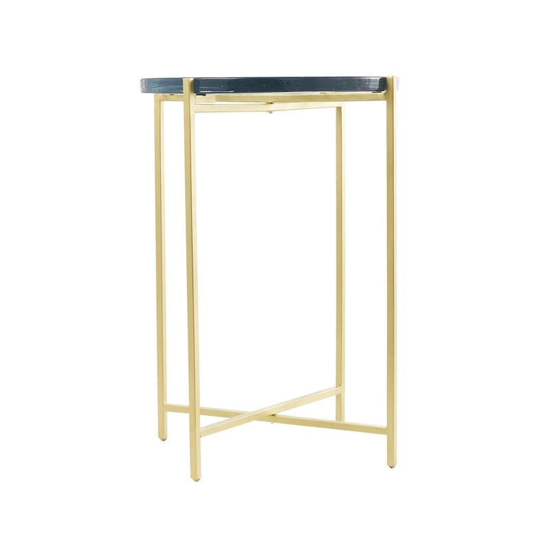 Table d'appoint latérale en métal en forme de X avec plateau en verre texturé - Or ou Noir