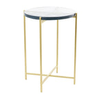 Table d'appoint latérale en métal en forme de X avec plateau en verre texturé - Or ou Noir