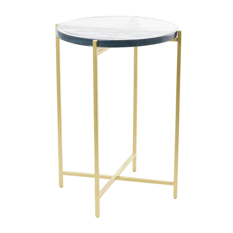 Table d'appoint latérale en métal en forme de X avec plateau en verre texturé - Or ou Noir