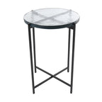 Table d'appoint latérale en métal en forme de X avec plateau en verre texturé - Or ou Noir