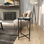 Table d'appoint latérale en métal en forme de X avec plateau en verre texturé - Or ou Noir