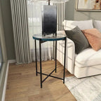 Table d'appoint latérale en métal en forme de X avec plateau en verre texturé - Or ou Noir
