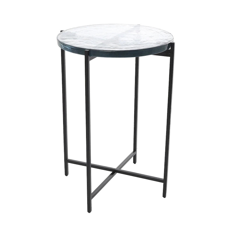 Table d'appoint latérale en métal en forme de X avec plateau en verre texturé - Or ou Noir