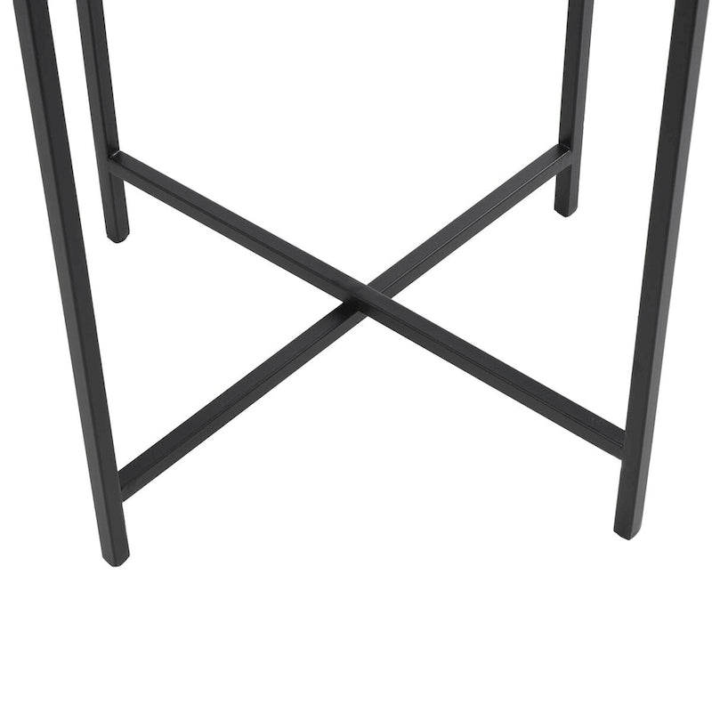 Table d'appoint latérale en métal en forme de X avec plateau en verre texturé - Or ou Noir