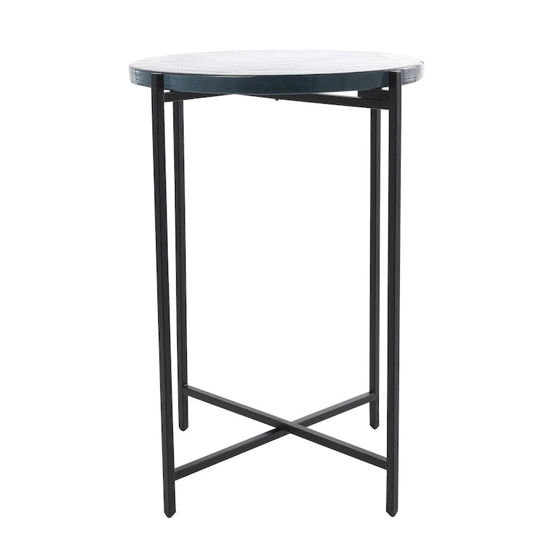 Table d'appoint latérale en métal en forme de X avec plateau en verre texturé - Or ou Noir