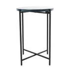 Table d'appoint latérale en métal en forme de X avec plateau en verre texturé - Or ou Noir