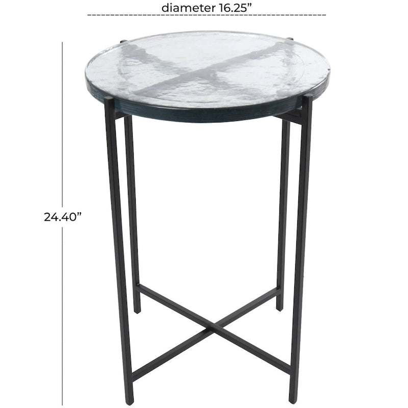 Table d'appoint latérale en métal en forme de X avec plateau en verre texturé - Or ou Noir